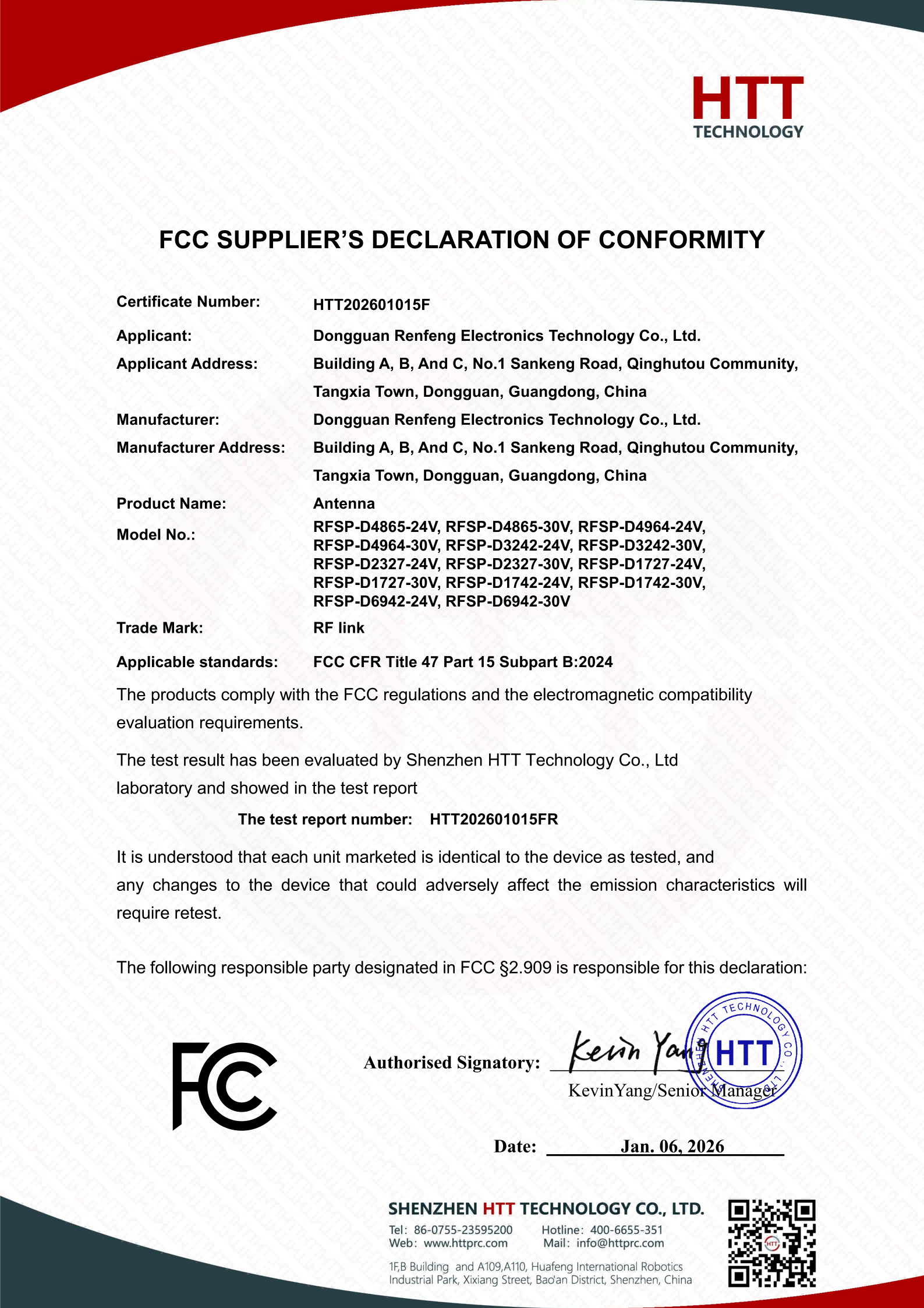 FCC Supplier’s Declaration of Conformity (SDoC)